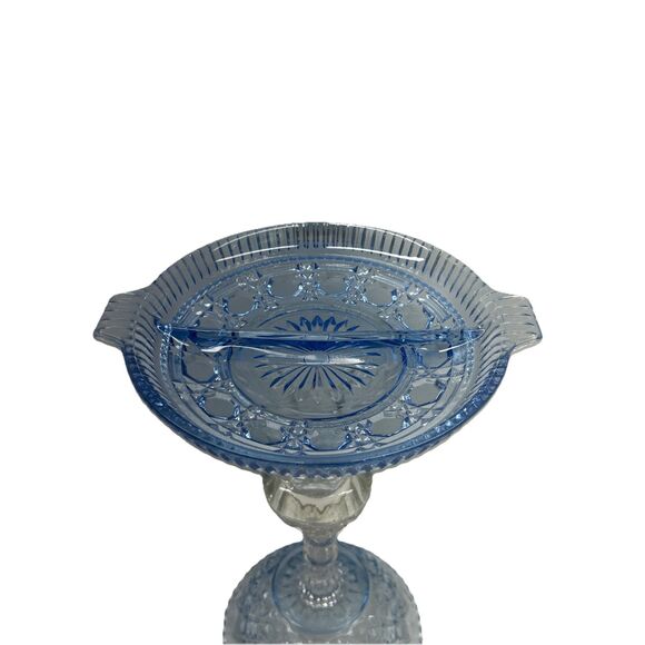 BEAUTIFUL REVERSIBLE BLUE GLASS CENTERPIECE CANDY DISH BOWLS - Picture 4 of 10